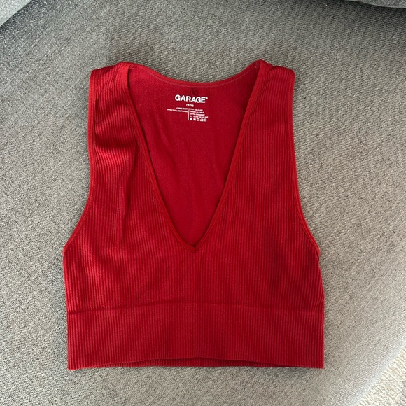 Garage Tops - Garage Deep Red Ribbed V-Neck Tank Top
